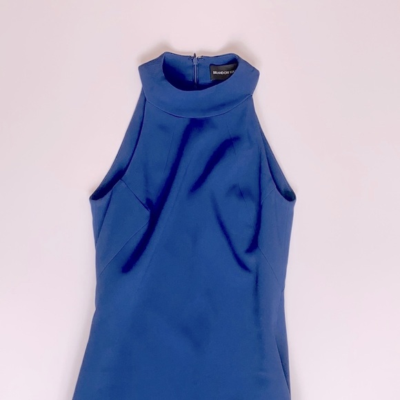 Brandon Maxwell dark blue sleeveless halter midi sheath dress with body con fit - Picture 14 of 15